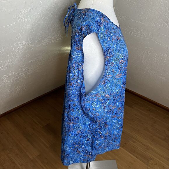 J Jill Top Womens 3X Blue Cotton Paisley Boho Tiered Cap Sleeve Keyhole Back - Picture 7 of 9